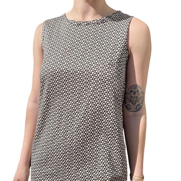 Vintage Womens MaxaMara Geometric Brown White Mid Mod Shift Mini Dress Sz S - Picture 3 of 8